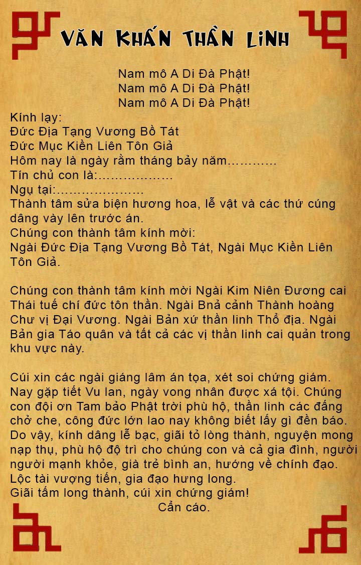 Bài văn khấn cúng thần linh rằm tháng 7