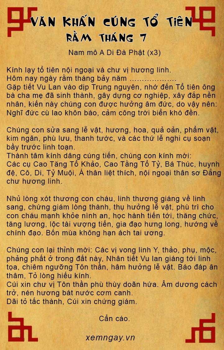 Bài văn khấn cúng tổ tiên rằm tháng 7
