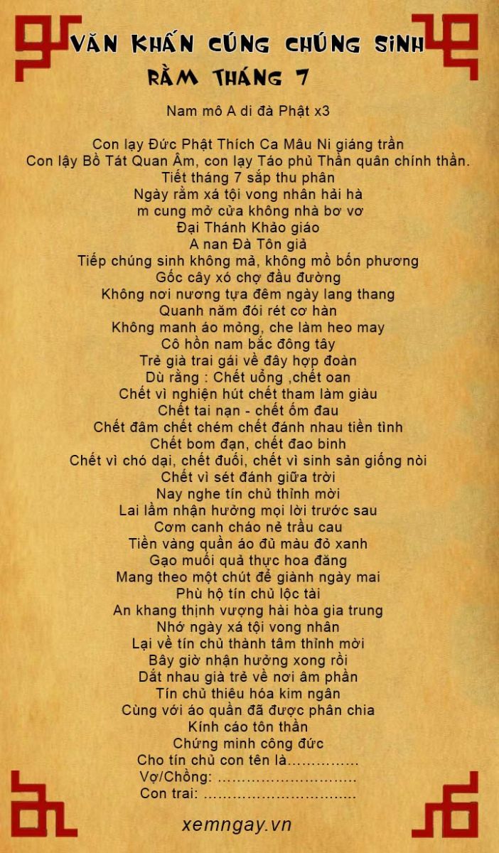 văn khấn cúng chúng sinh rằm tháng 7
