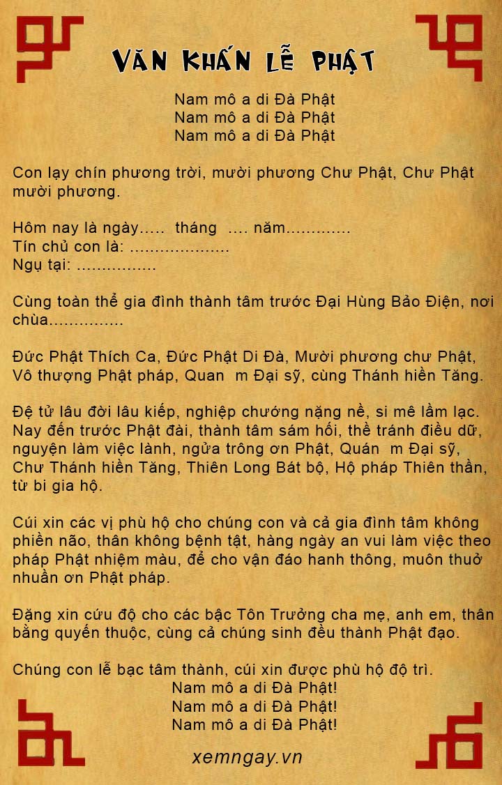văn khấn lễ phật tại chùa